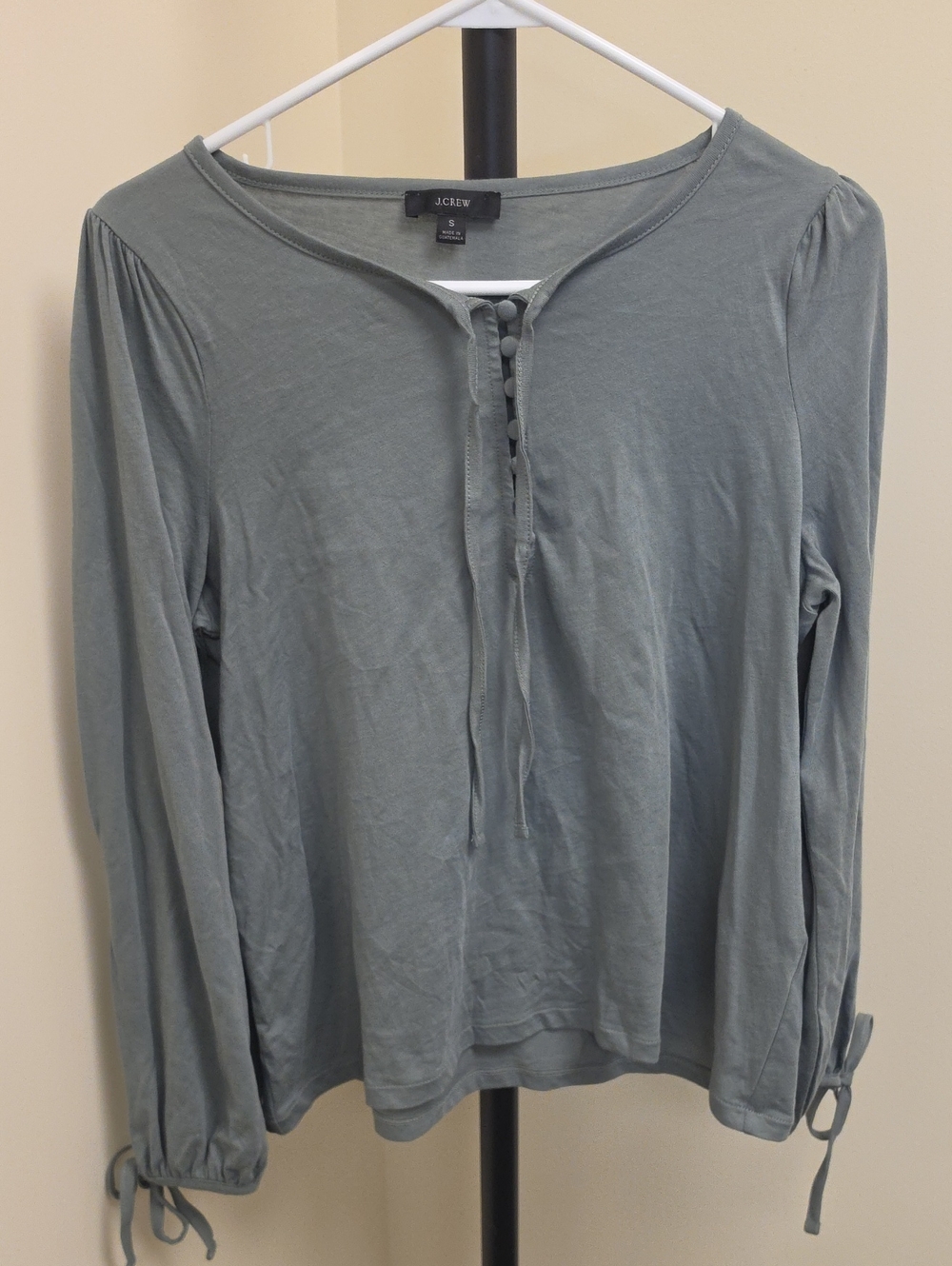 J. Crew Button/Tie-Front Long Sleeve Top, Size Small